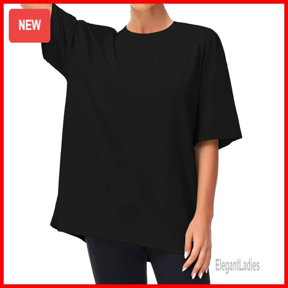 Oversized Cotton Rayon Tee Drop Shoulder Relaxed Fit Summer Casual Top
